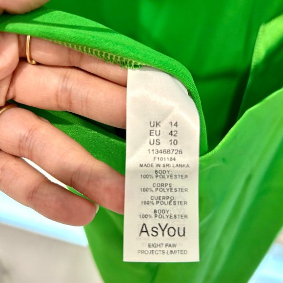 EUC ASYOU - Cowl Neck Satin Slip Midi Dress - Green Color - Picture 5 of 5